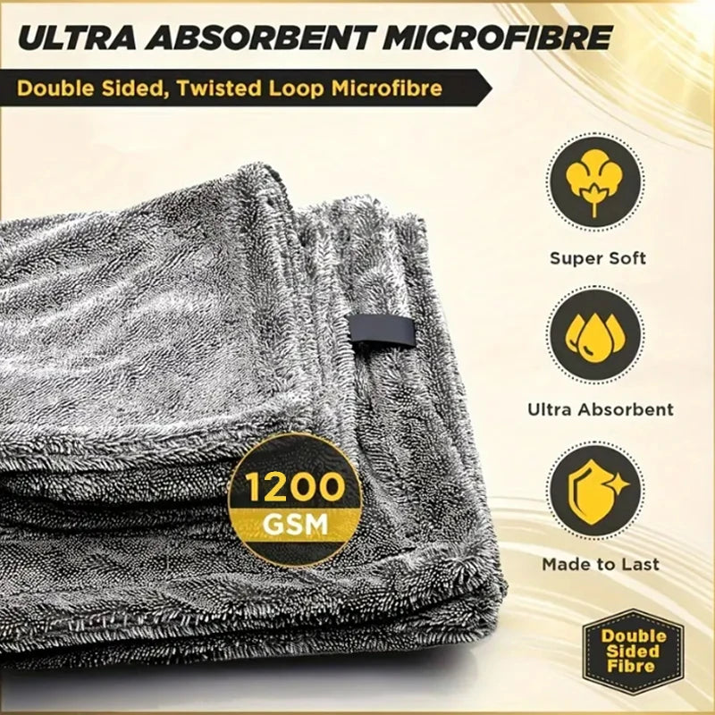 Premium Microfiber Car Towel - 1200 GSM Dual-Sided - 60x90cm